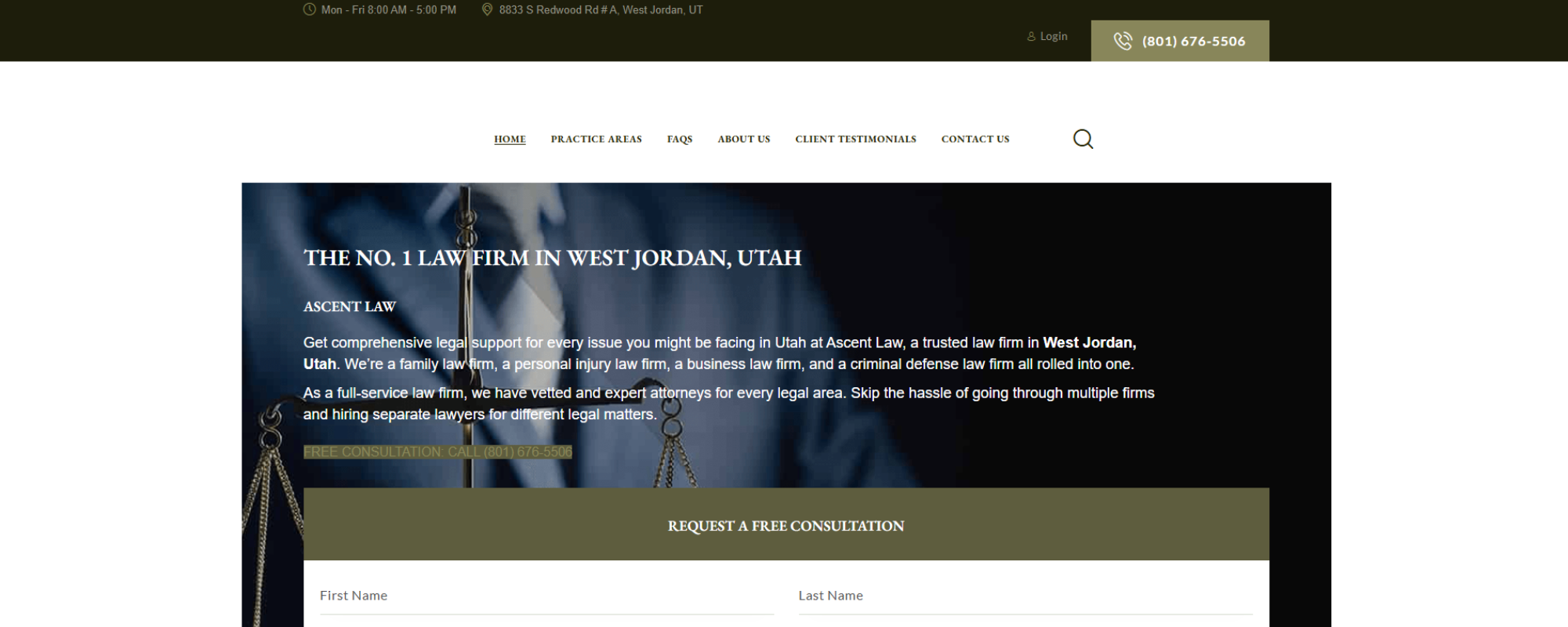 Best car accident lawyer in Utah, Ascent Law car accident law injury firm website front page 