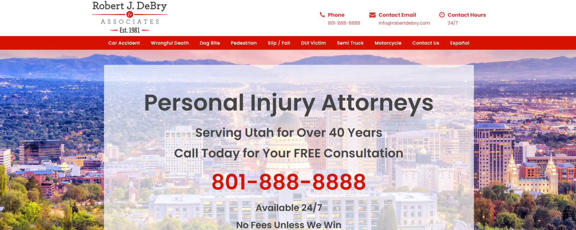 Best car accident lawyer in Utah, Robert J. Debry car accident firm webpage