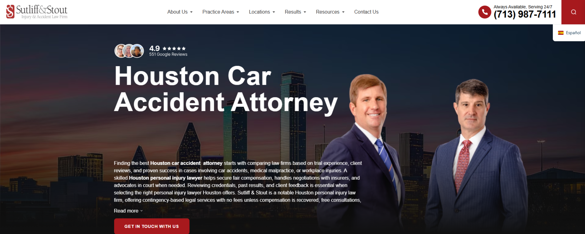 Texas law firms for serious accident victims and wrongful death cases, Sutliff & Stout frontpage