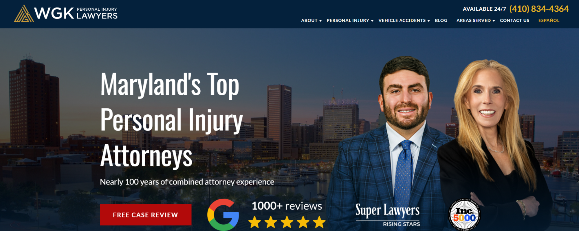 Best Car Accident Law Firms in Maryland, WGK Personal Injury Law Firm frontpage