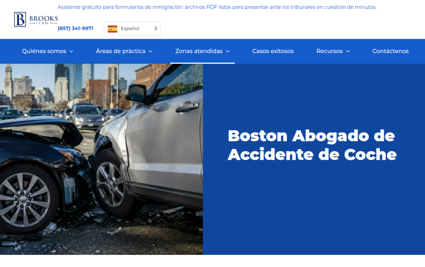 Página de accidentes de auto en Boston de Brooks Law Firm