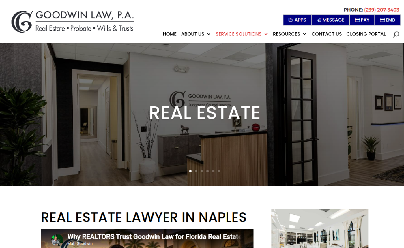 Goodwin Law real estate lawyer in Naples page, title, escrow and closing services in Collier County