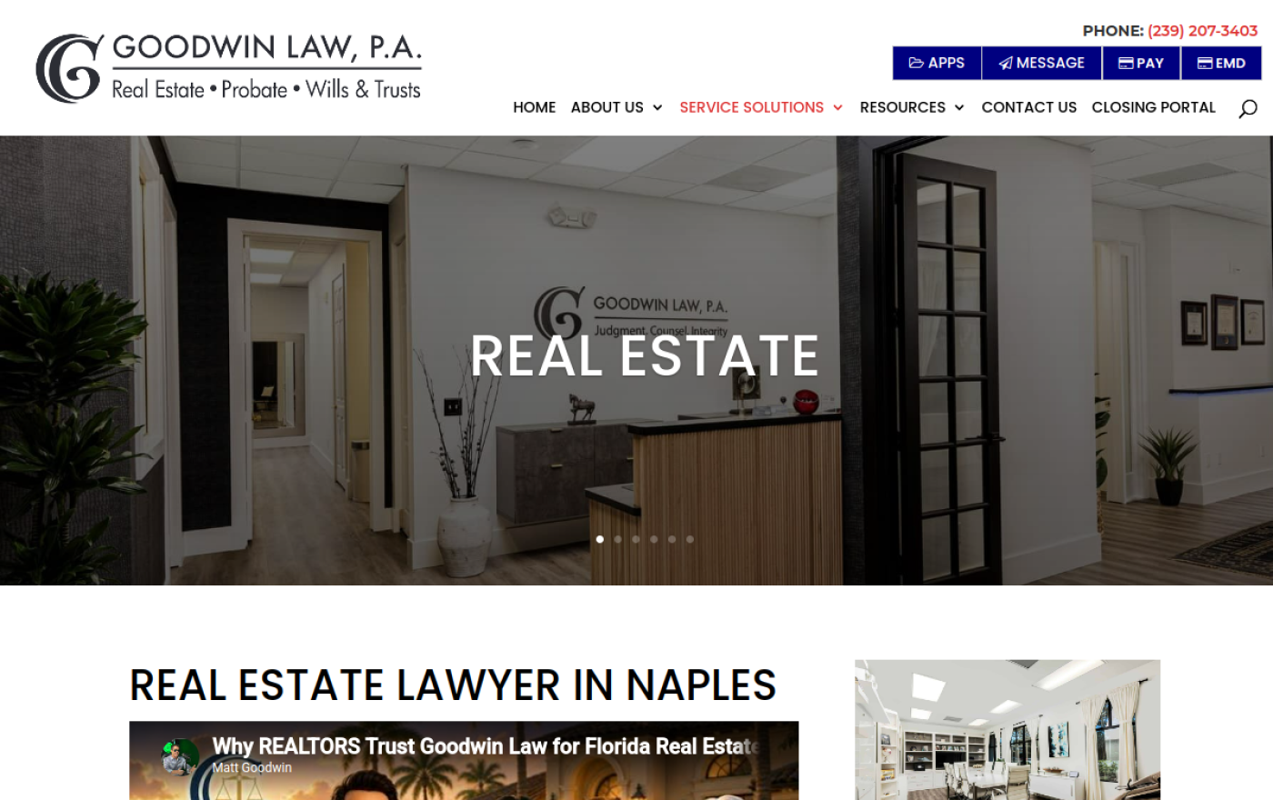 Goodwin Law real estate lawyer page for closings in Naples, Florida