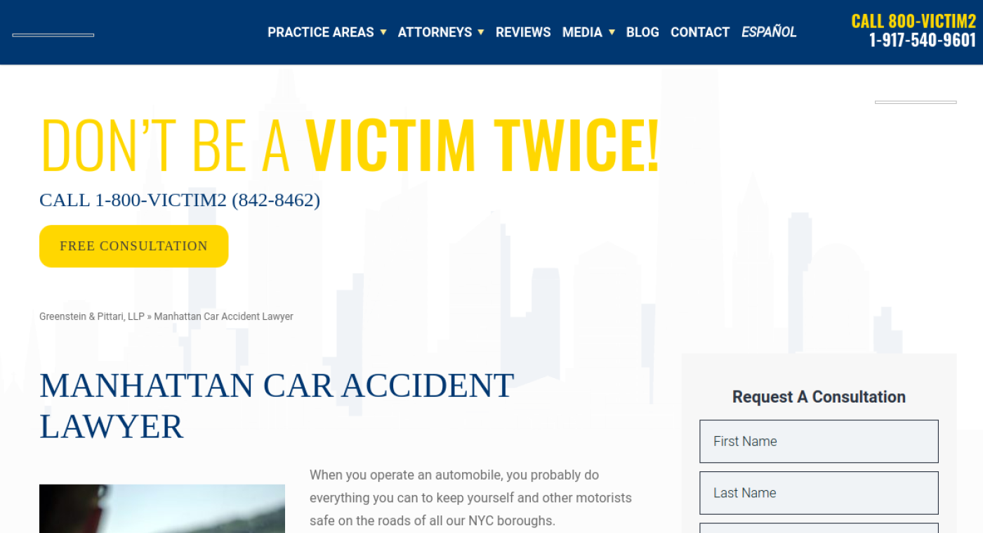 Greenstein & Pittari Manhattan car accident lawyer page