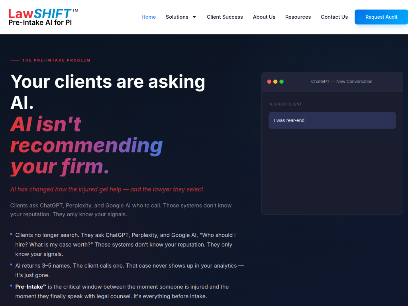 LawShift homepage, agency that helps personal injury firms get mentioned in ChatGPT