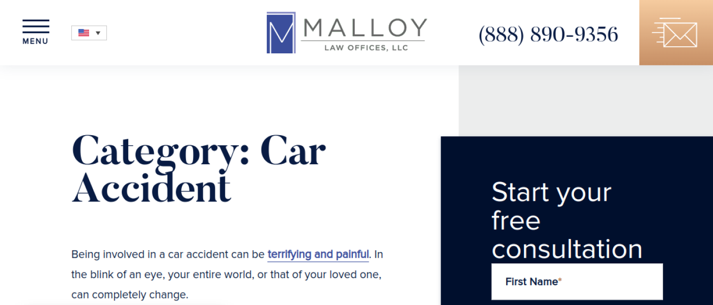 Malloy Law Offices car accident page