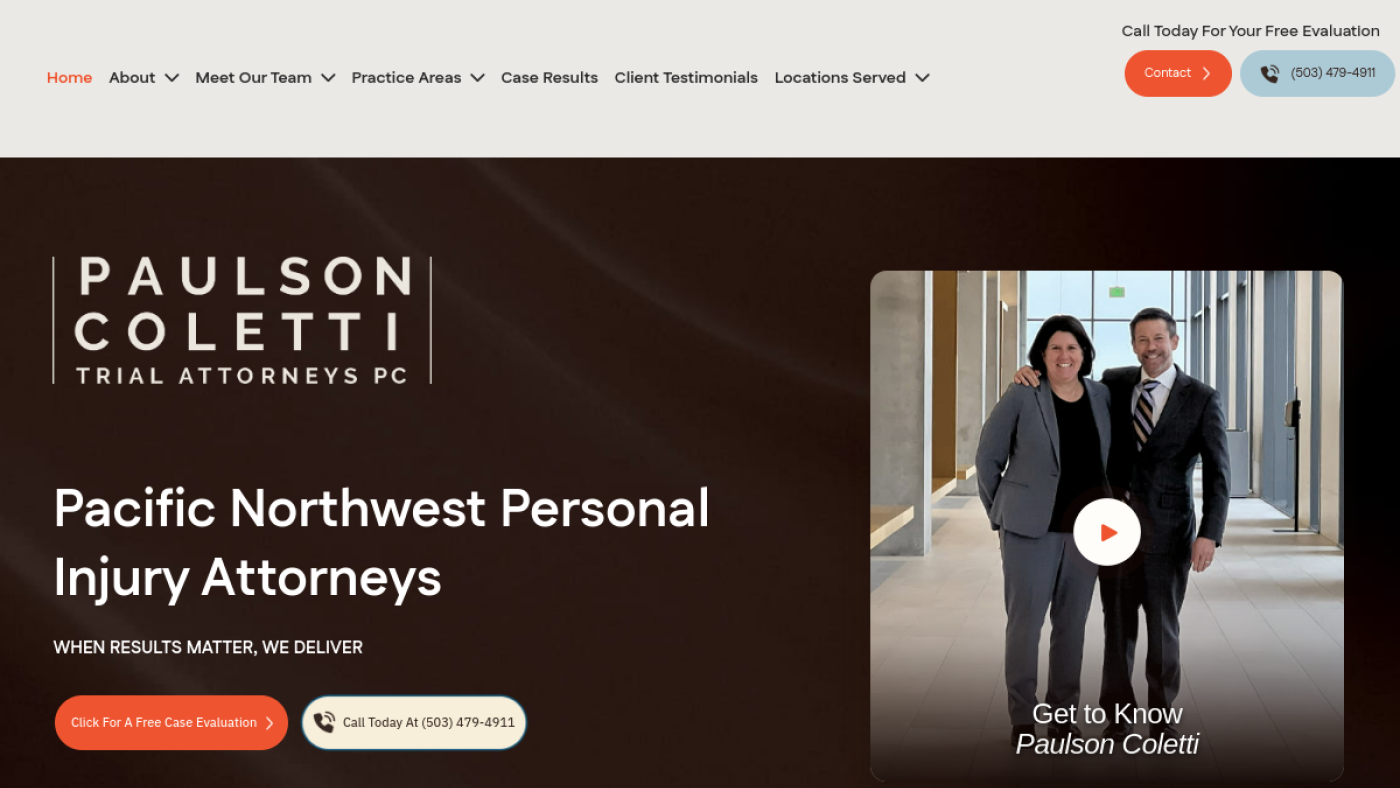 Paulson Coletti Trial Attorneys homepage, Pacific Northwest personal injury attorneys