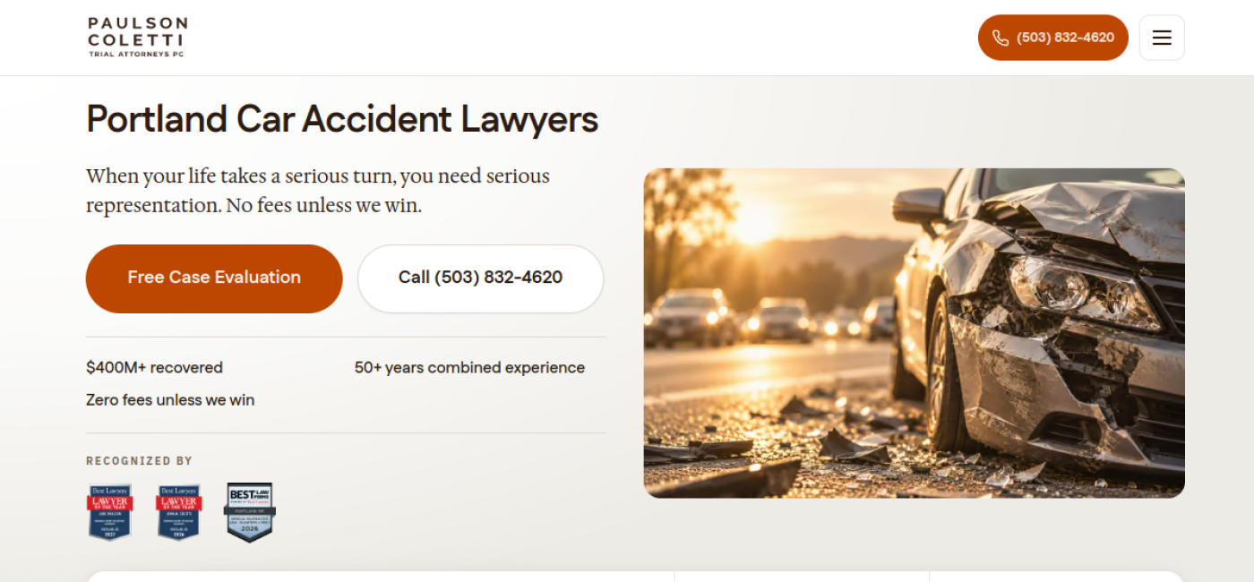 Paulson Coletti Trial Attorneys Portland car accident lawyers page