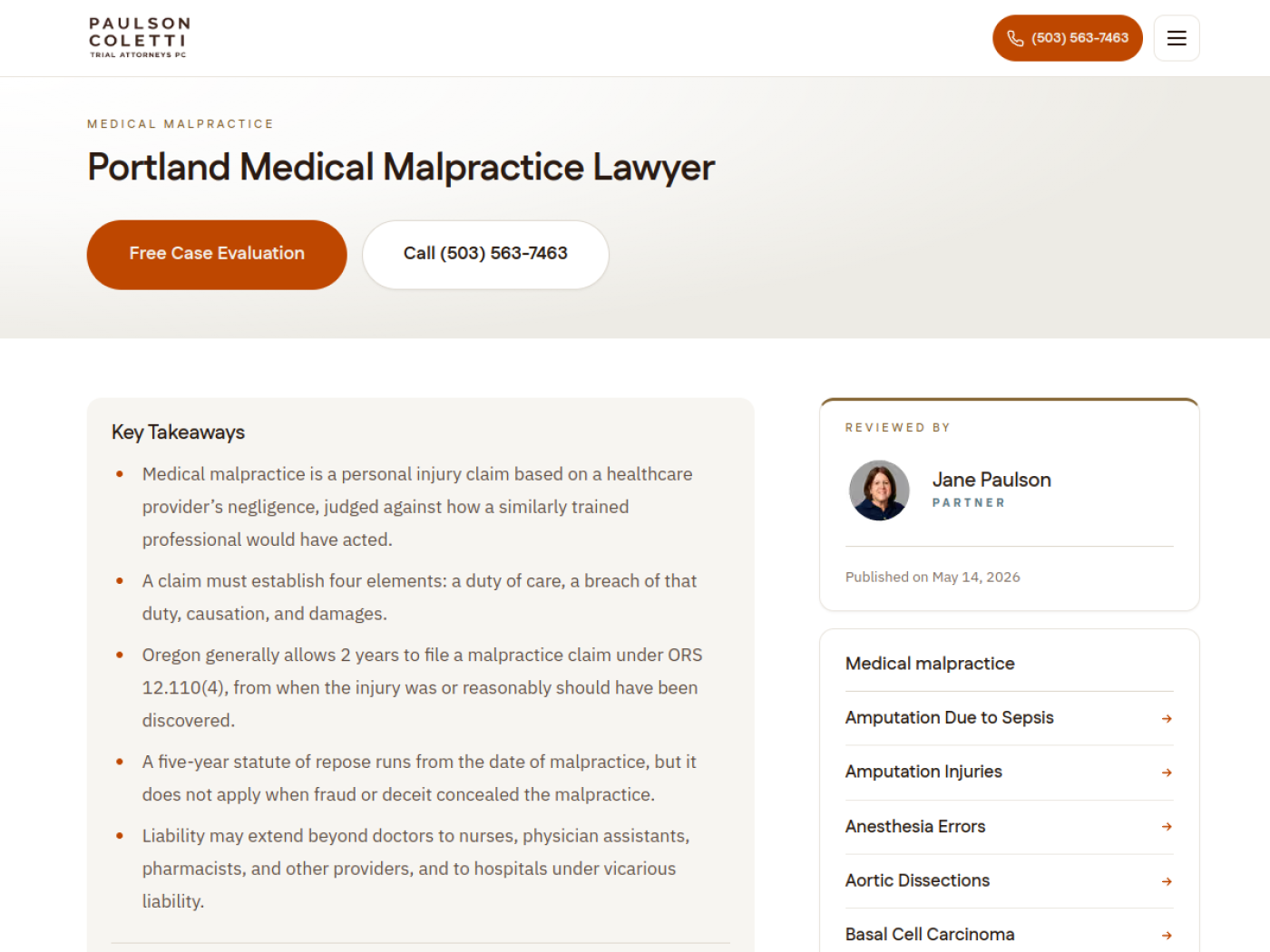 Paulson Coletti Trial Attorneys medical malpractice page