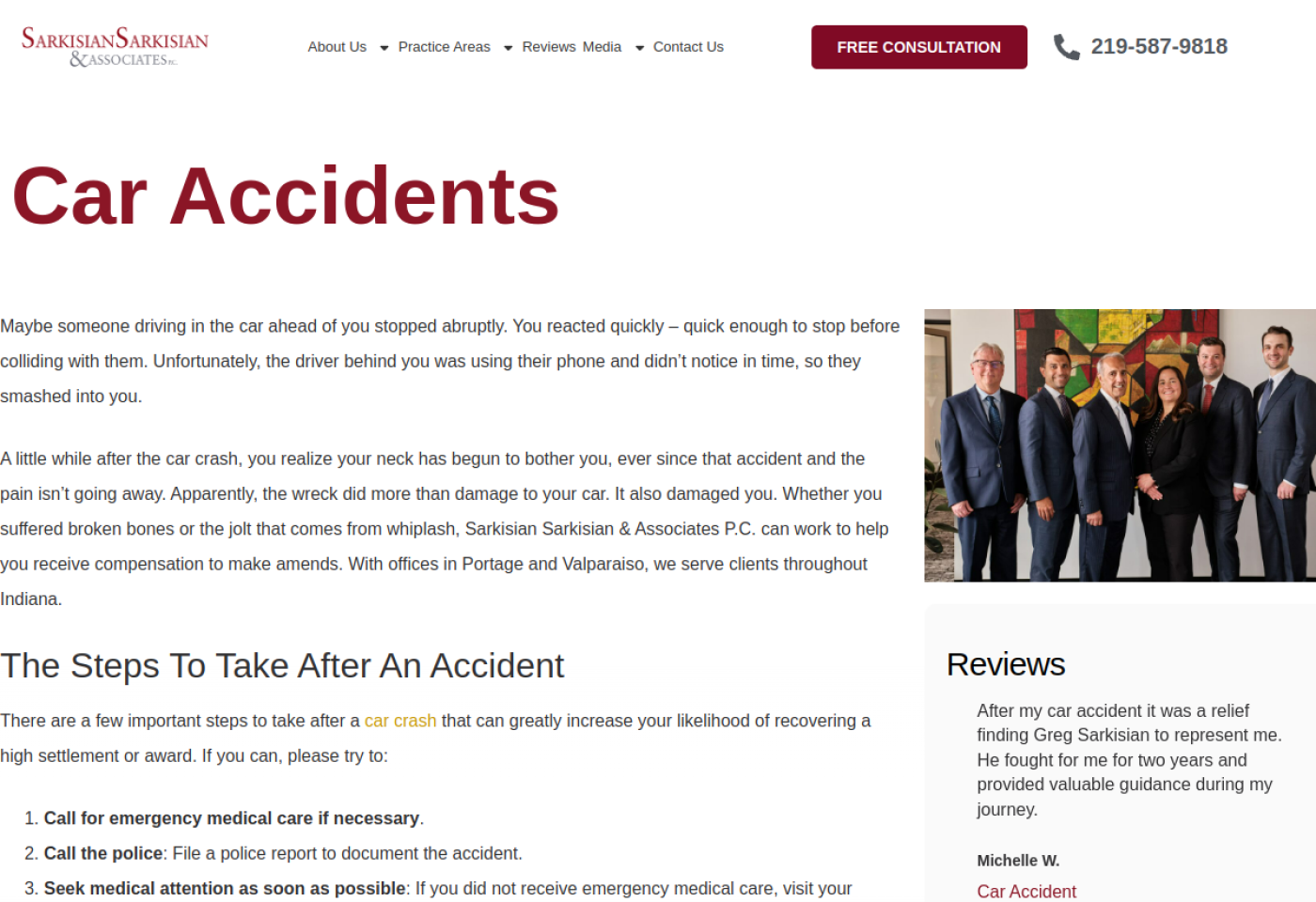 Sarkisian Sarkisian and Associates car accidents page